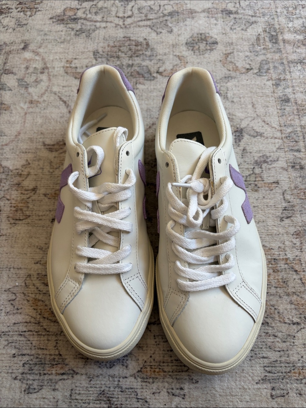 Veja Esplar Cream Leather Sneakers with Lavender Suede V